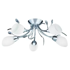 Image of Gardenia 5 Light Multi Arm Ceiling Semi Flush Light Chrome, Crystal and Opal Glass, E14