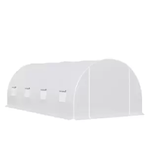 Image of Outsunny 6 x 3 x 2m Large Walk-In Greenhouse Garden Polytunnel Greenhouse with Metal Frame, Zippered Door and Roll Up Windows, White