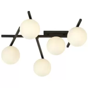 Image of Emibig Smart Black Globe Ceiling Light with White Glass Shades, 5x E14