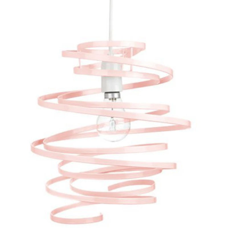 Image of Happy Homewares Contemporary Pink Gloss Metal Double Ribbon Spiral Swirl Ceiling Light Pendant