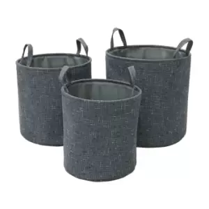 Image of JVL Shadow Round Fabric Storage Baskets With Handles Set Of 3