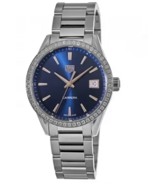Image of Tag Heuer Carrera Quartz Blue Dial Diamond Bezel Steel Womens Watch WBK1317.BA0652 WBK1317.BA0652