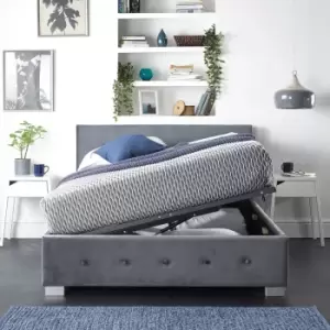 Image of Side Opening Ottoman Storage in Grey Plush Velvet, Small Double