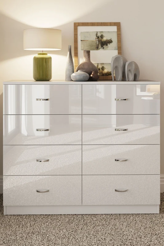 Image of FWStyle FWStyle Large 8 Drawer High Gloss Chest Of Drawers in White White One Size Male 5056413121233