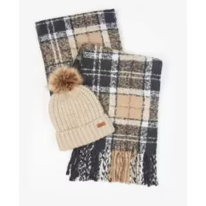 Image of Barbour Saltburn Beanie & Tartan Scarf Set - Pink