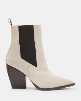Image of AllSaints Ria Pointed Suede Heeled Boots