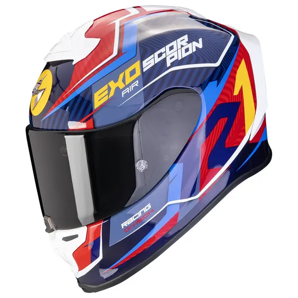 Image of Scorpion EXO-R1 Evo Air Coup Blue Red Yellow Full Face Helmet Size S