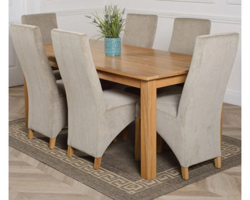 Image of Thats Furniture Oslo 180 x 90cm Large Oak Dining Table & 6 Lola Fabric Chairs in Grey Grey Unisex 180 x 90 cm