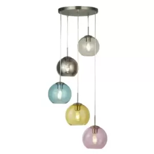 Image of Searchlight Mardi Gras - 5 Light Cluster Pendant Satin Silver, Blue, Smoked, Yellow, Pink, E27