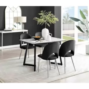 Image of Furniture Box Carson White Marble Effect Dining Table and 4 Black Arlon Silver Leg Chairs