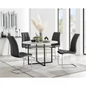 Image of Furniturebox Adley Grey Concrete Effect 120cm Storage Dining Table & 4 Black Murano Silver Leg Faux Leather Chairs