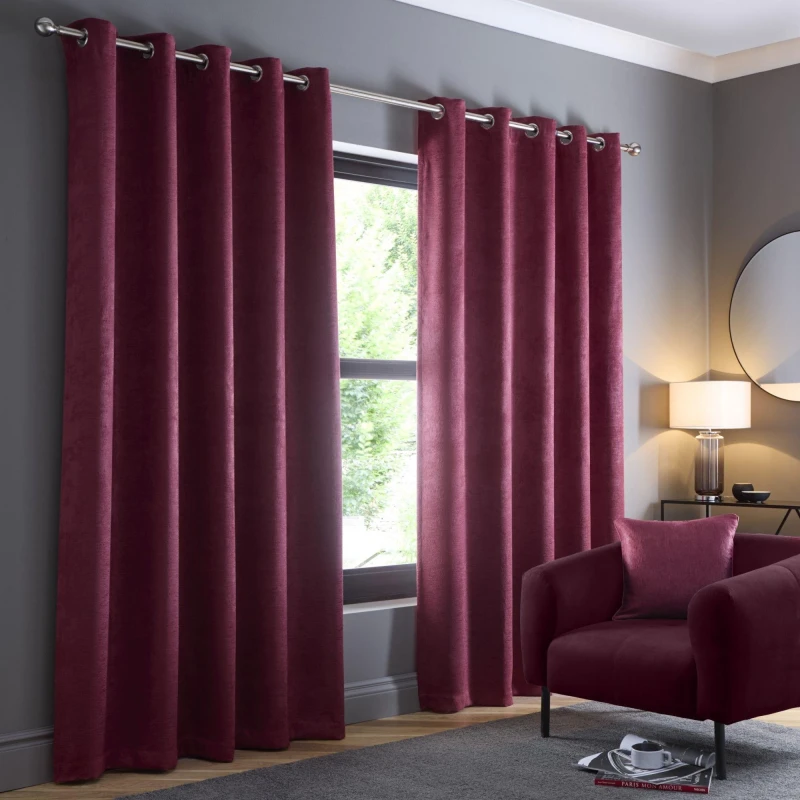 Image of Fusion 'Strata' Triple-Woven Dimout Eyelet Curtains Wine