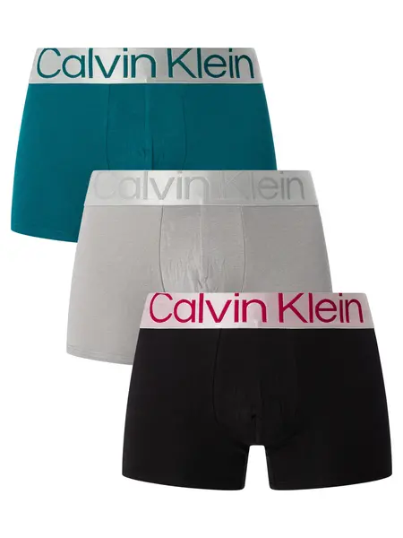 Image of Calvin Klein 3 Pack Reconsidered Steel Trunks Black/Grey/Green L