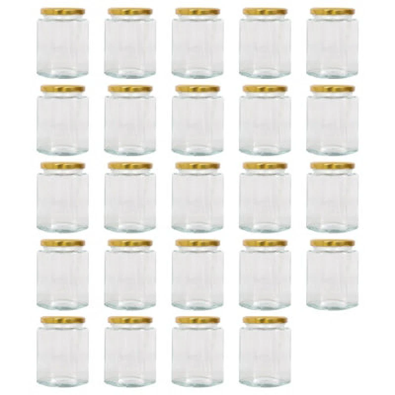 Image of Argon Tableware Hexagonal Glass Jam Jars With Gold Lids - 250ml - Pack Of 24