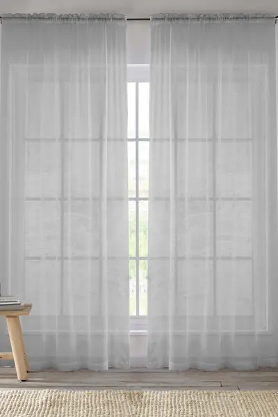 Image of Enhanced Living Sheer Plain Woven Voile Slot Top Curtain Panel Pair Silver
