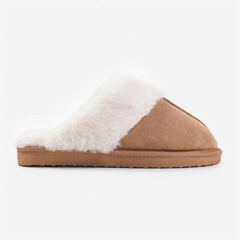Image of Wheres That From Lounge Camel Suede Slippers With Fur Trim Camelsuede female 4