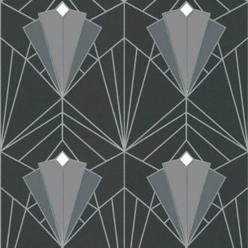 Image of Debona Isadora Art Deco Retro Glitter Textured Black Grey Silver Wallpaper 2494