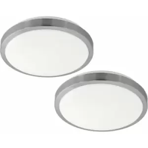 Image of 2 pack Wall Flush Ceiling Light White Shade White Satined Nickel Plastic LED 23W
