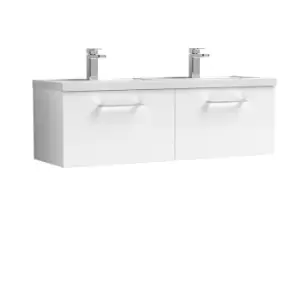 Image of Nuie Arno 1200mm Wall Hung 2 Drawer Vanity & Double Polymarble Basin Gloss White