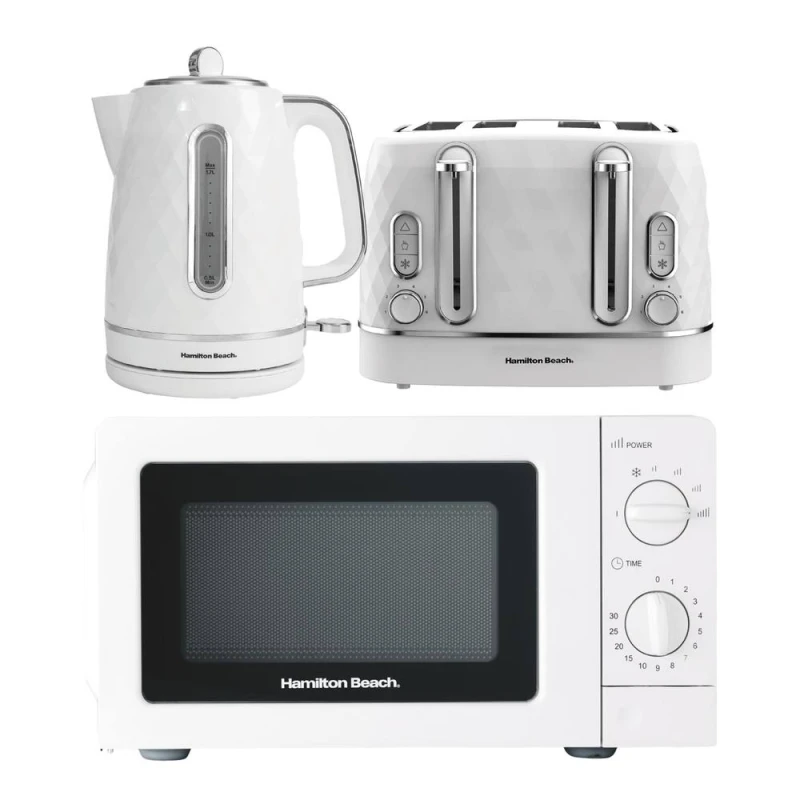 Image of Hamilton Beach Diamond Kettle, Toaster & 20L Standard Microwave - White White Unisex