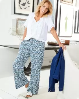 Image of Cotton Traders Womens Printed Pull-On Trousers in Blue
