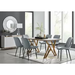Image of Taranto Oak Effect Dining Table and 6 Grey Pesaro Black Leg Chairs - Elephant Grey