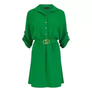 Image of Mela London Green Ditsy Midi Dress With Gold Belt - Green