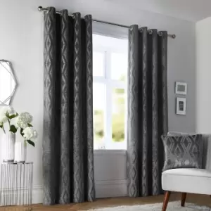 Image of Marco Geometric Woven Jacquard Eyelet Curtains, Slate, 46 x 72" - Curtina