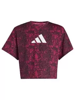 Image of adidas Junior Girls Training Icons Print Tee, Pink Multi, Size 9-10 Years