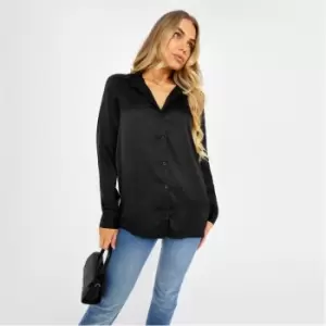 Image of I Saw It First Balloon Sleeve Satin Shirt - Black