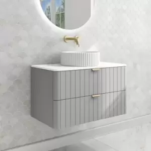 Image of 800mm Grey Wall Hung Countertop Vanity Unit with Basin and Brass Handles - Empire