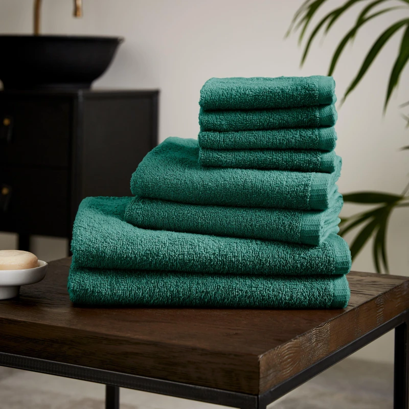 Image of Catherine Lansfield 'Quick Dry Cotton' 8 Piece Towel Set Emerald