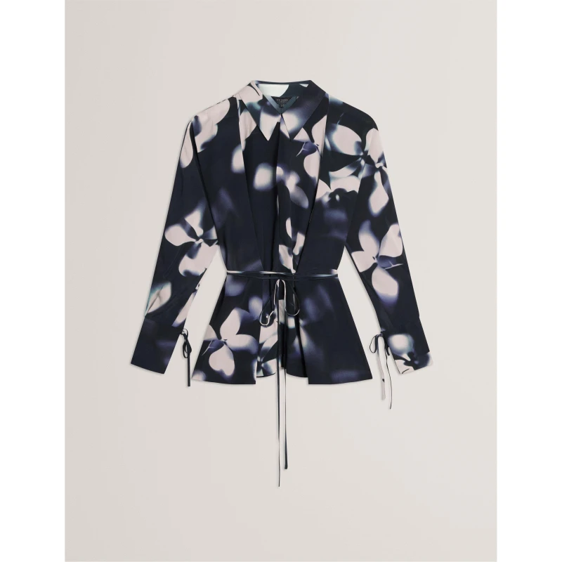 Image of Ted Baker Womens Print Long Sleeve Blouse Navy female 8 (XS)