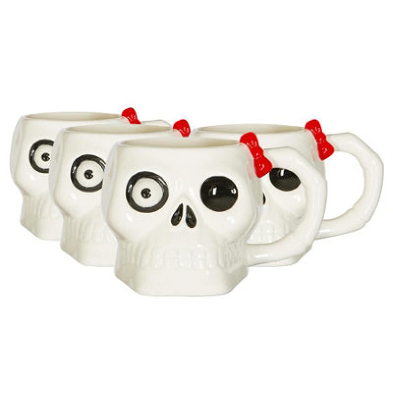 Image of Fax Potato Halloween Skull Mugs - Set Of 4 X 750Ml Stoneware Coffee Cups, Spooky Seasonal Tea & Hot Chocolate Tableware