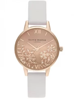 Image of Olivia Burton Bejewelled Lace Rose Gold Plated Blush Leather Strap...