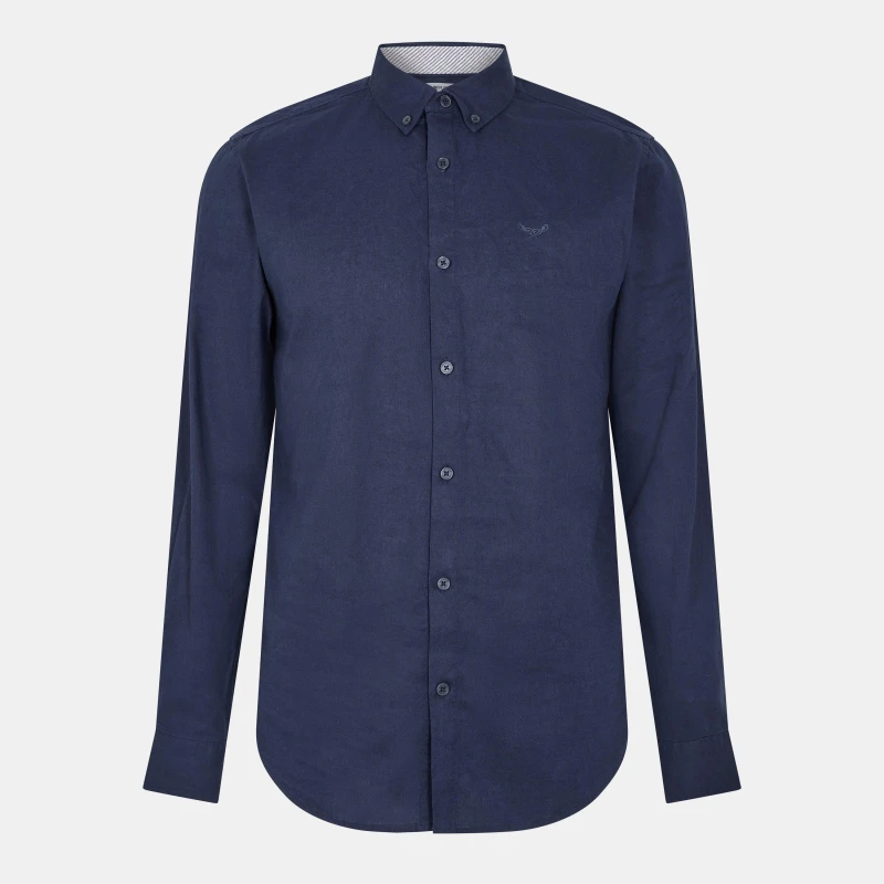Image of Threadbare 'Bale' Linen Blend Long Sleeve Shirt Navy