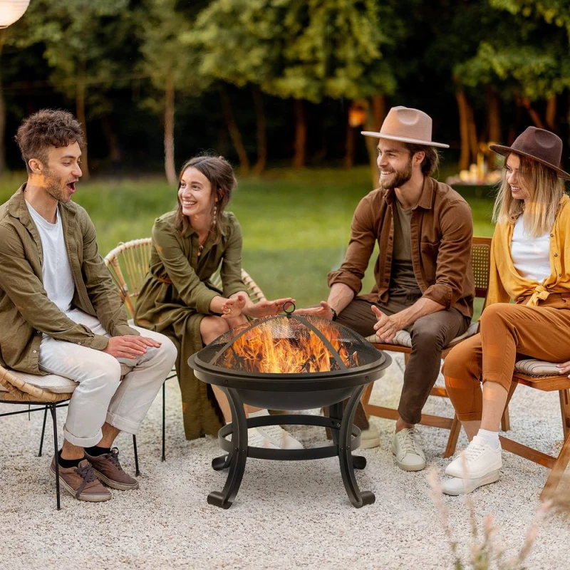 Image of OUTSUNNY Outdoor Fire Pit, Wood Burner with Screen & Poker, Black Unisex