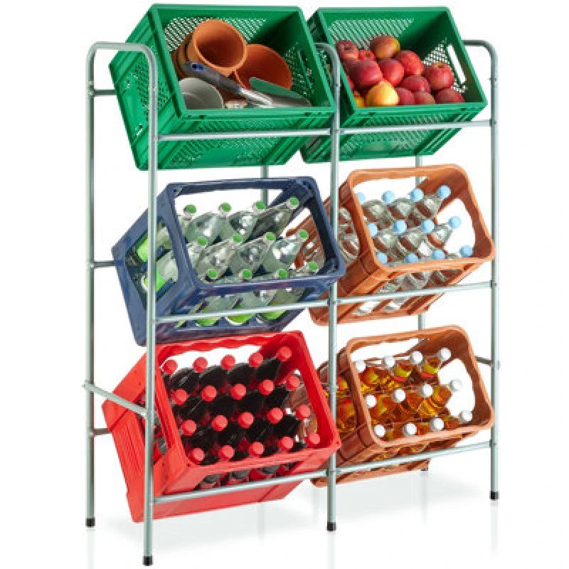 Image of Tectake Shelving Rack - For 6 Crates, Steel Frame, 96 X 33 X 116cm - Grey