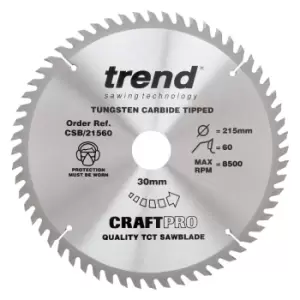 Image of Trend CRAFTPRO Wood Cutting Saw Blade 215mm 60T 30mm