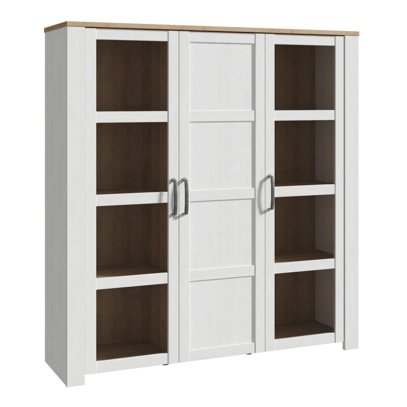 Image of Furniture To Go Bohol 3 Door Large Display Cabinet In Riviera Oak/white