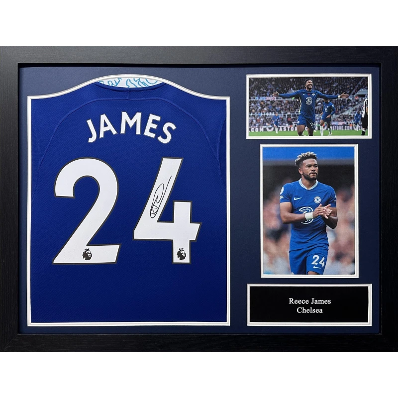 Image of AllStarSignings Ltd Reece James signed & framed Chelsea shirt Blue unisex One Size
