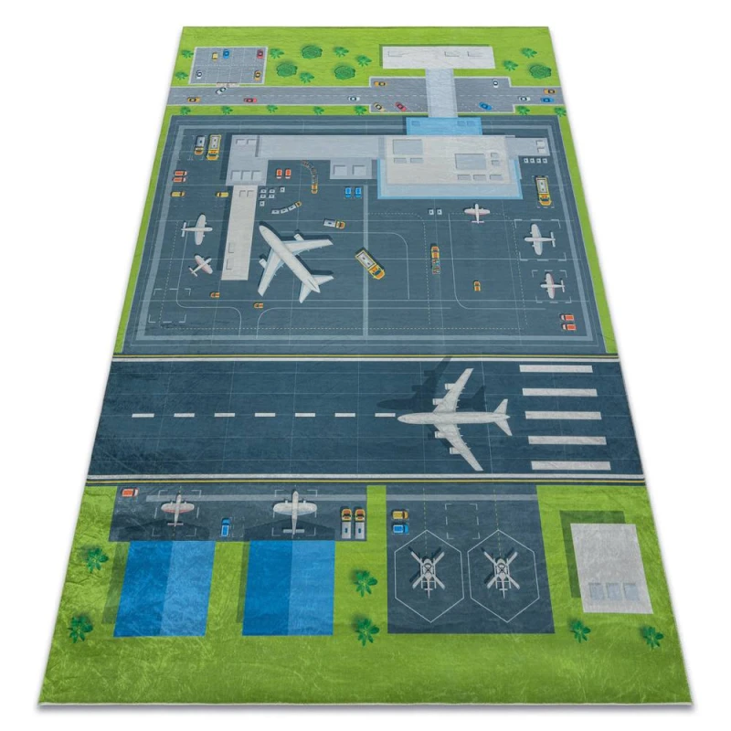 Image of RugsX Bambino 46990 Washing Carpet Airport, Airplanes For Children Anti Slip - Green / G 160X220 Cm