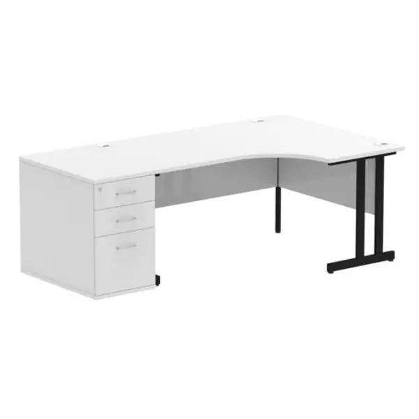 Image of Impulse Impulse 1600mm Right Crescent Office Desk White Top Black Cantilever Leg Workstation 800 Deep Desk High Pedestal IWSRC168BCWHT
