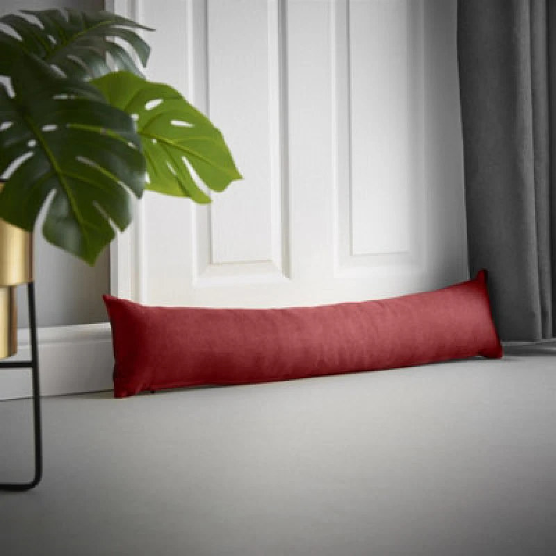 Image of Essential Living Velvet Chenille Draught Excluder 90cm x 15cm x 15cm Red ZWAYDERED