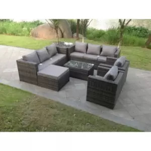 Image of Fimous 8 Seater Outdoor Rattan Lounge Sofa Complete Set with Rectangular Coffee Table and Big Footstool