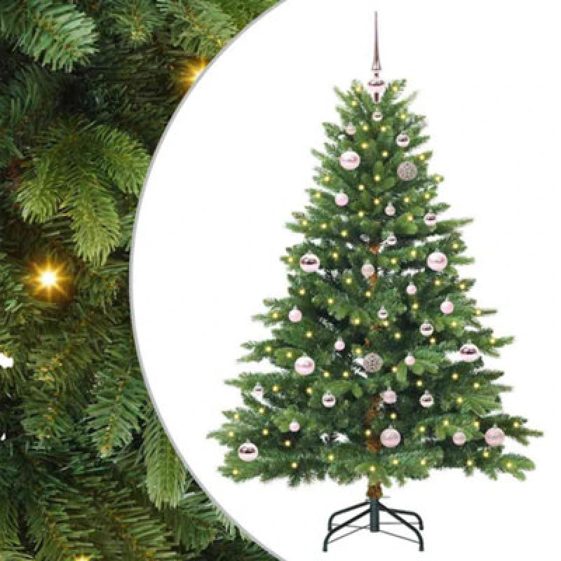 Image of vidaXL Artificial Christmas Tree with 150 LEDs, Pink Balls Green 150 x 101cm PE and PVC, Green 3397538