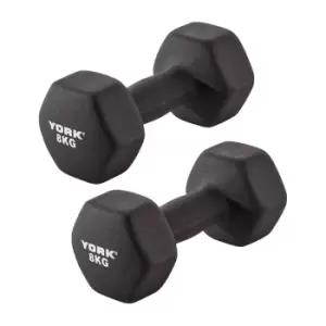 Image of York Neoprene Hex Dumbbells 2 x 8kg