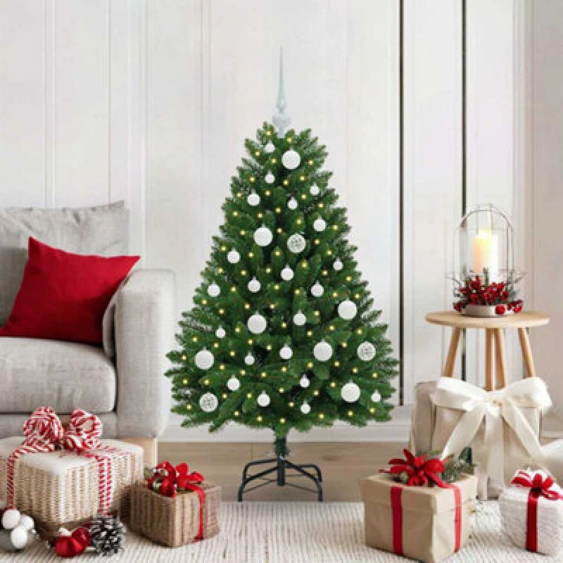 Image of vidaXL Artificial Christmas Tree with White Balls Green 120cm PVC and Metal, Green 3395670