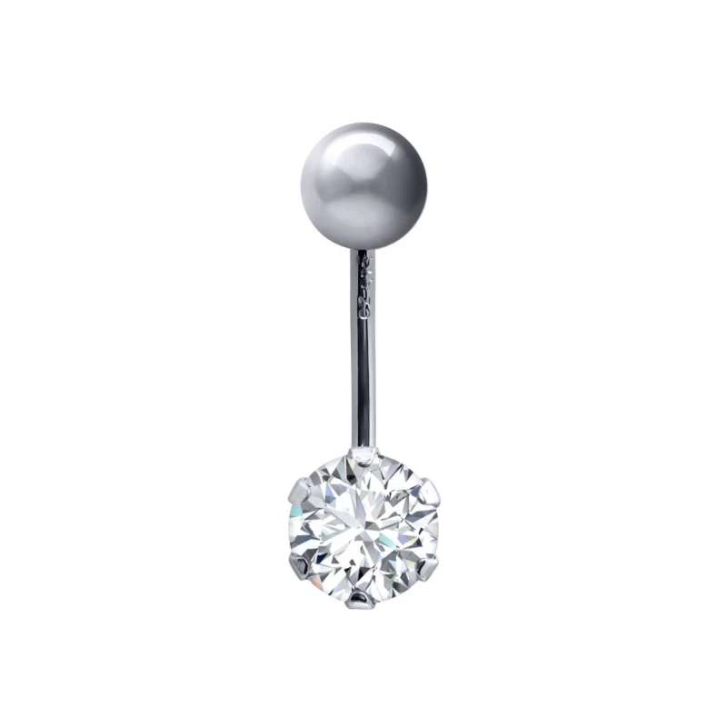 Image of Jewelco London 9ct White Gold CZ Solitaire Claw Set Banana Belly Bar, 10mm - JBJ101 Silver female