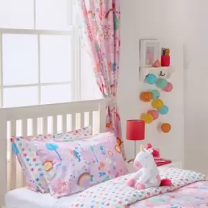 Image of little furn Furn. Unicorn Patterned Pencil Pleat Curtains (pair) Cotton Polyester Pink (168X183Cm)